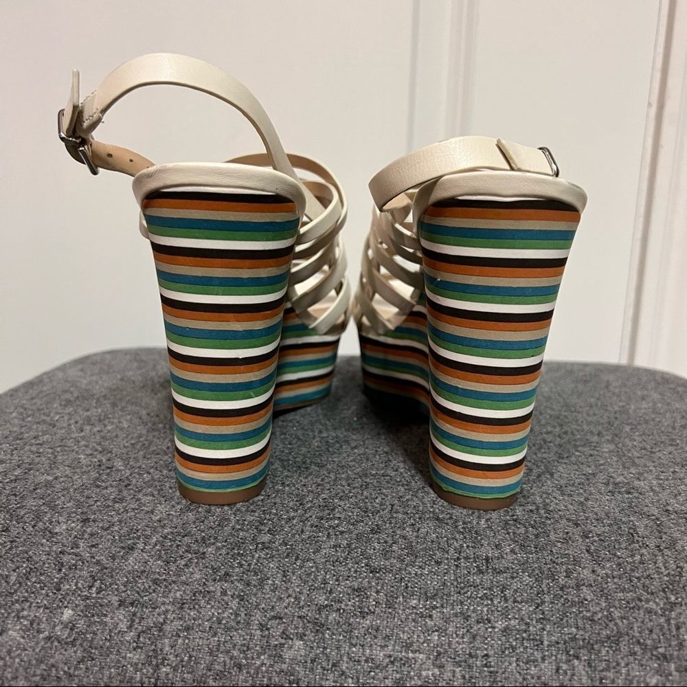 Vintage Via Spiga leather multicolored Stripe  Stacked Platform wedge sandal 9.5 - Picture 4 of 8